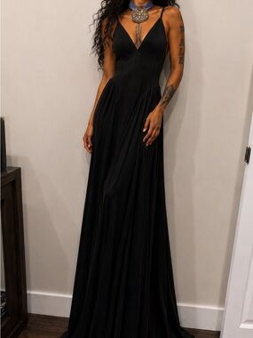 Eve Black Spaghetti-Strap V-Neck Maxi Gown